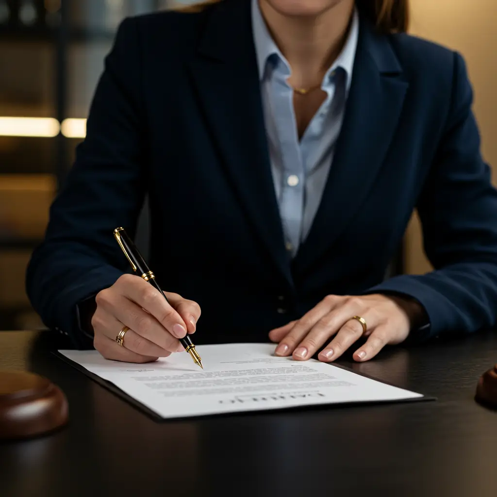 advogada assinando contrato advogada com contrato